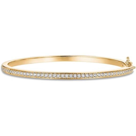 14K Gold Plated Cubic Zirconia Bangle Tennis Bracelets for Women |Classic Bangle - Picture 1 of 6